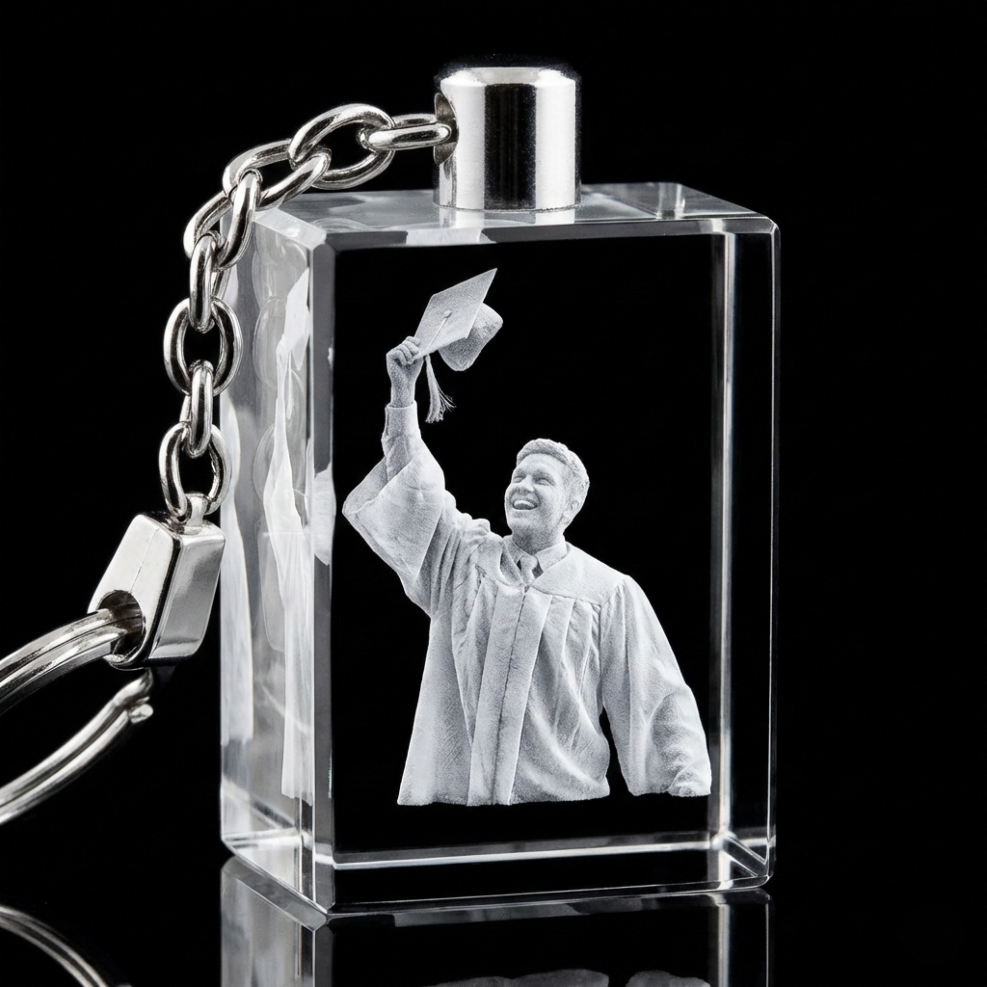 Premium 3D Laser Engraved Crystal - Victory Keychain | The Moment You Made It