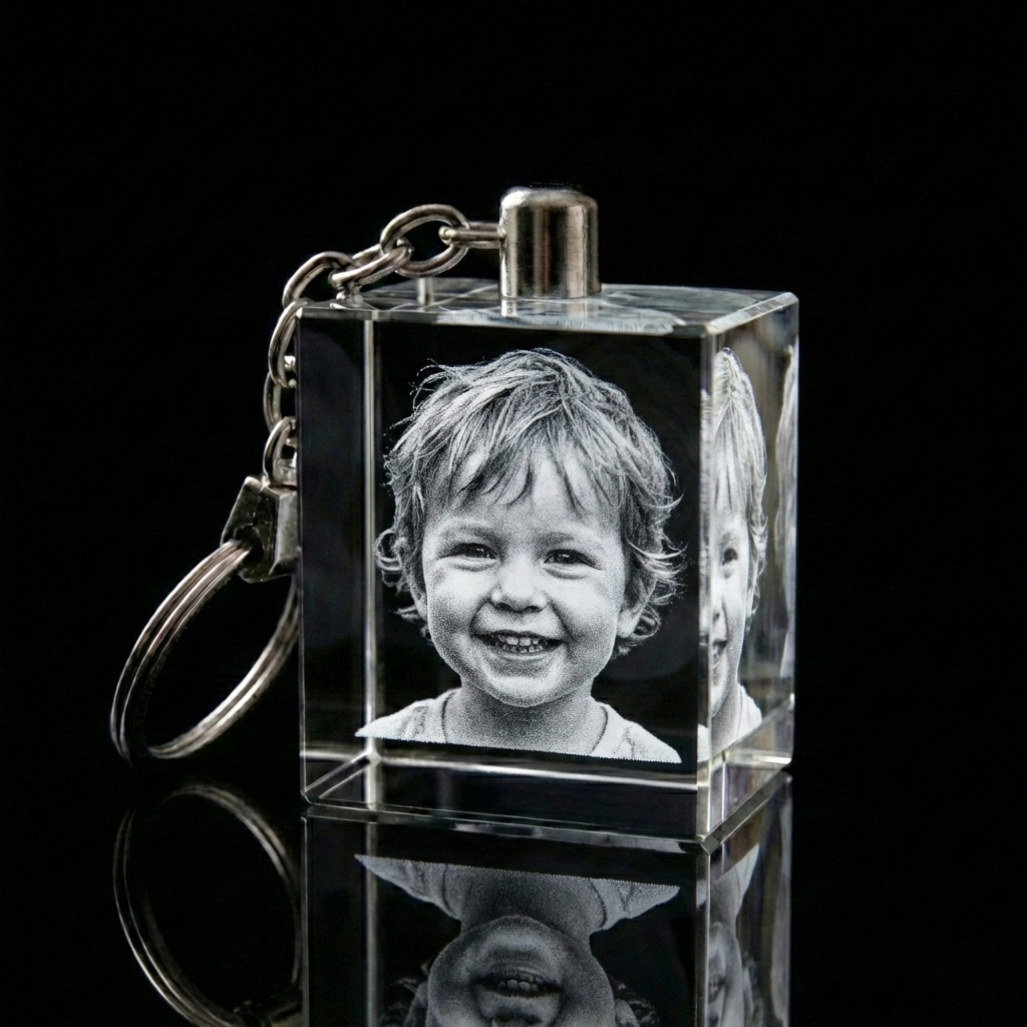 Premium 3D Laser Engraved Crystal - Family Keychain | Tiny Hands, Timeless Love