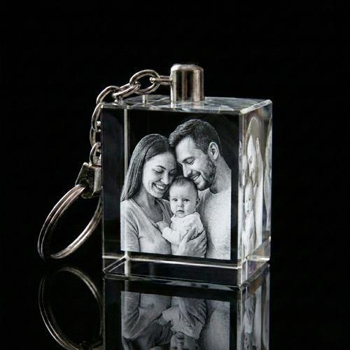 Premium 3D Laser Engraved Crystal - Family Keychain | Tiny Hands, Timeless Love