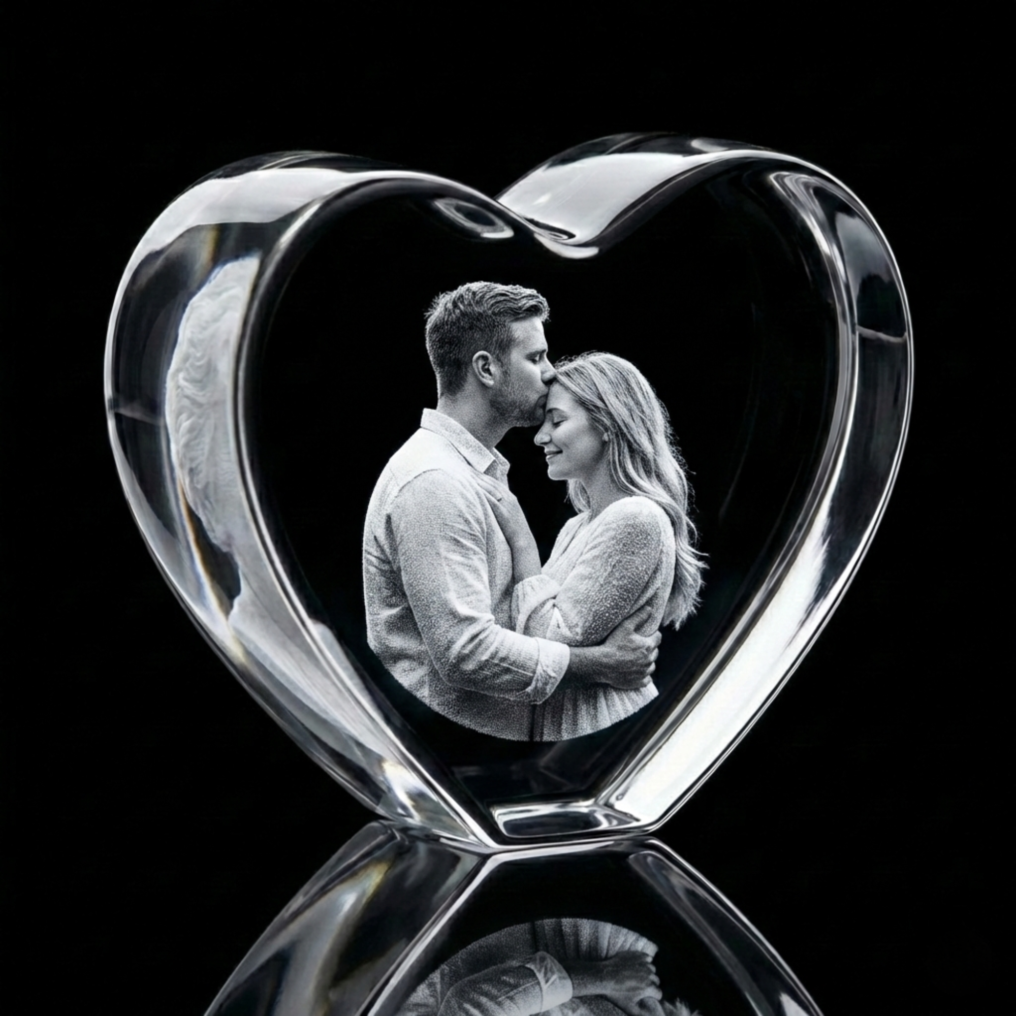 Premium 3D Laser Engraved Crystal - Love Crystal Heart | You & Me, Always