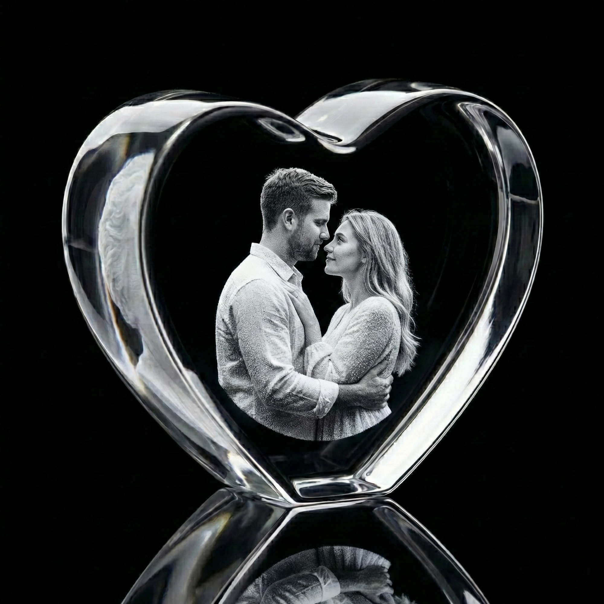 Premium 3D Laser Engraved Crystal - Love Crystal Heart | You & Me, Always