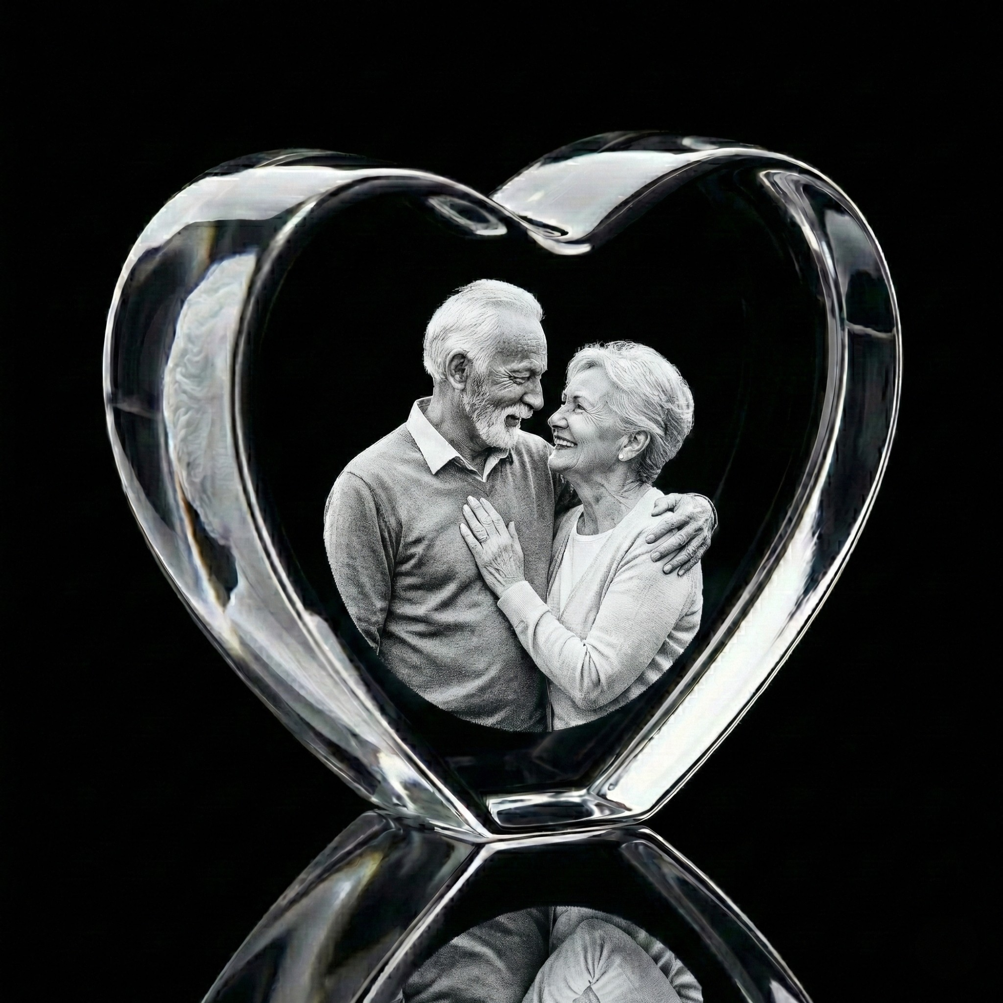 Premium 3D Laser Engraved Crystal - Love Crystal Heart | You & Me, Always