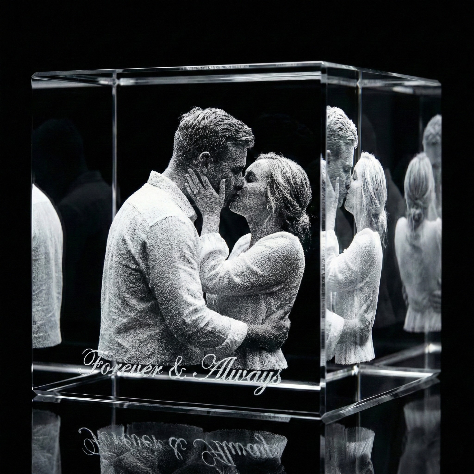 Premium 3D Laser Engraved Crystal - Love Crystal Cube | You & Me, Always