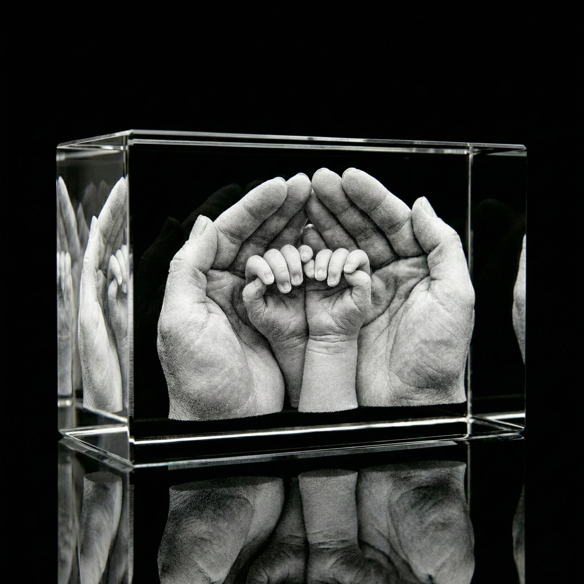 Premium 3D Laser Engraved Crystal - Family Crystal Block | Tiny Hands, Timeless Love