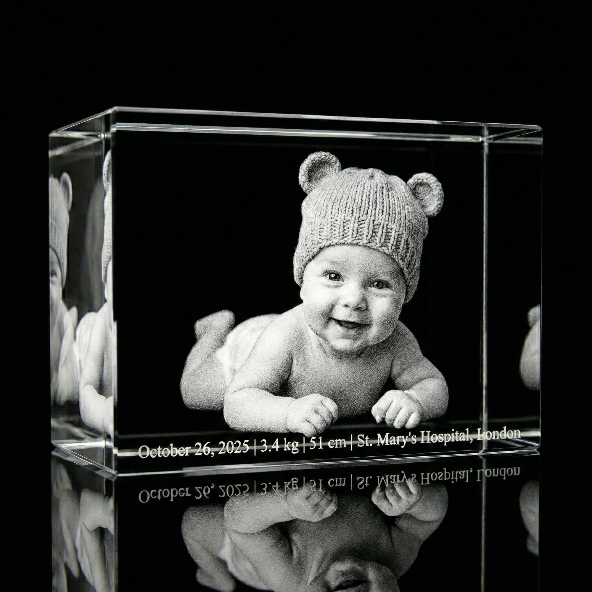 Premium 3D Laser Engraved Crystal - Family Crystal Block | Tiny Hands, Timeless Love