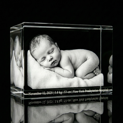 Premium 3D Laser Engraved Crystal - Family Crystal Block | Tiny Hands, Timeless Love