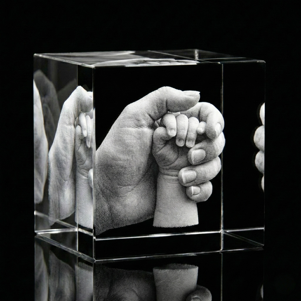 Premium 3D Laser Engraved Crystal - Family Crystal Cube | Tiny Hands, Timeless Love