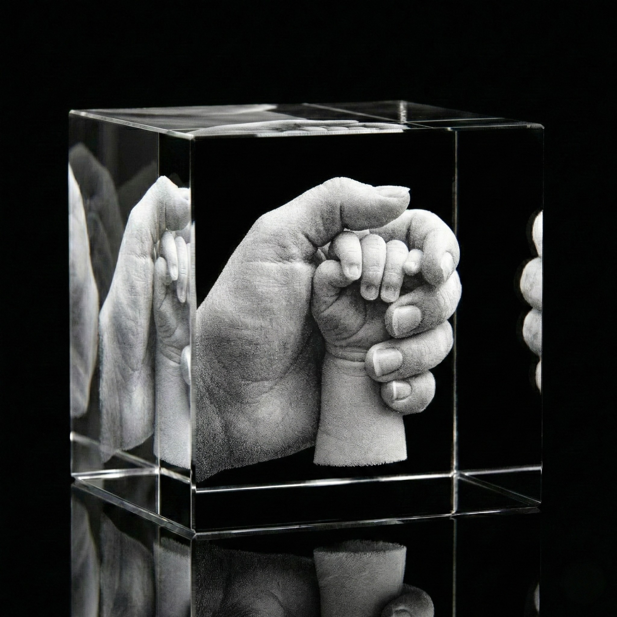 Premium 3D Laser Engraved Crystal - Family Crystal Cube | Tiny Hands, Timeless Love