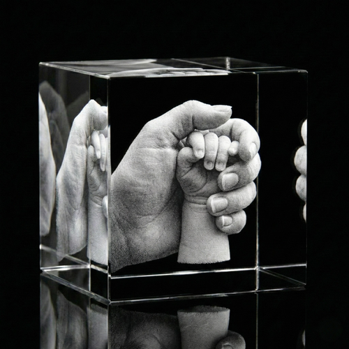 Premium 3D Laser Engraved Crystal - Family Crystal Cube | Tiny Hands, Timeless Love