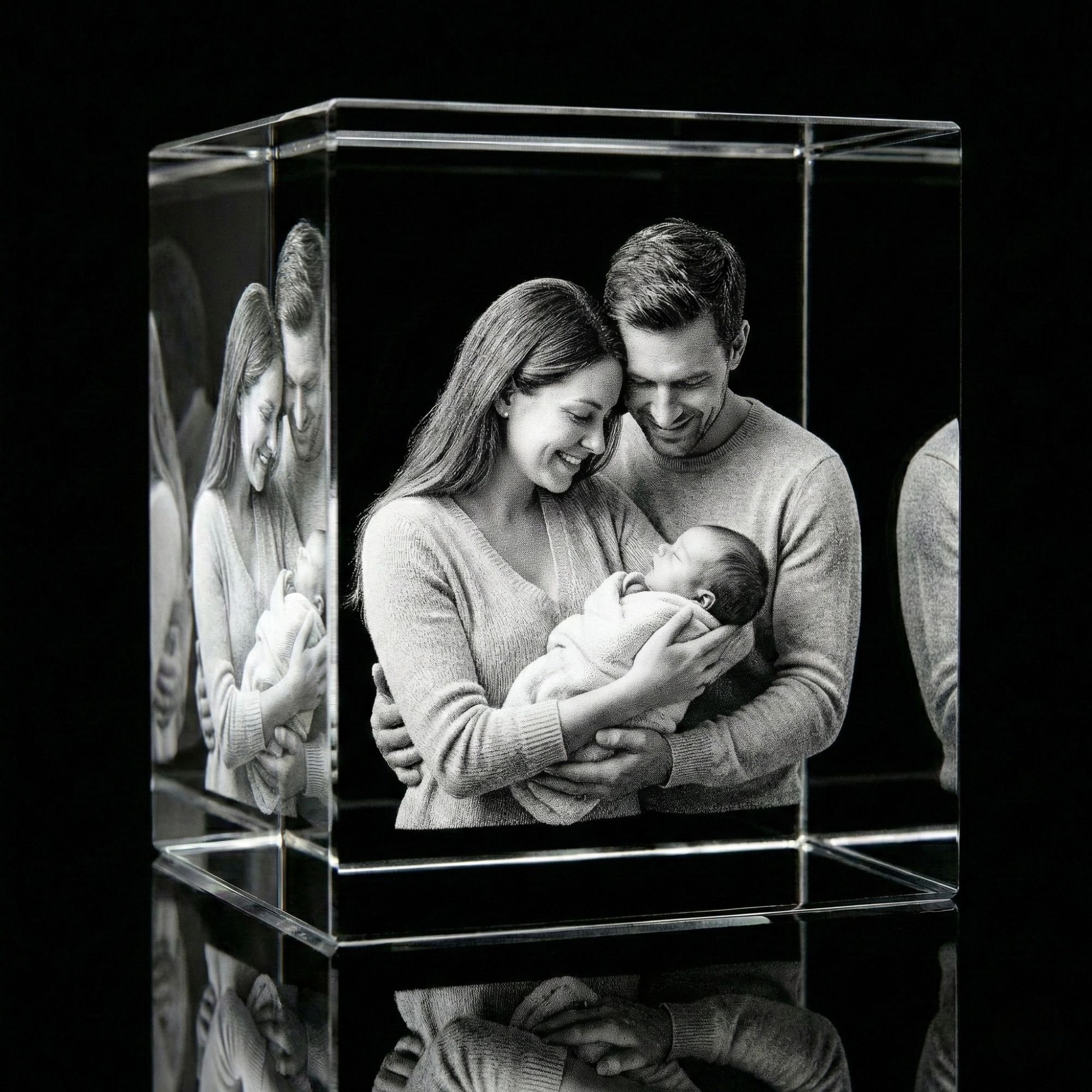 Premium 3D Laser Engraved Crystal - Family Crystal Cube | Tiny Hands, Timeless Love