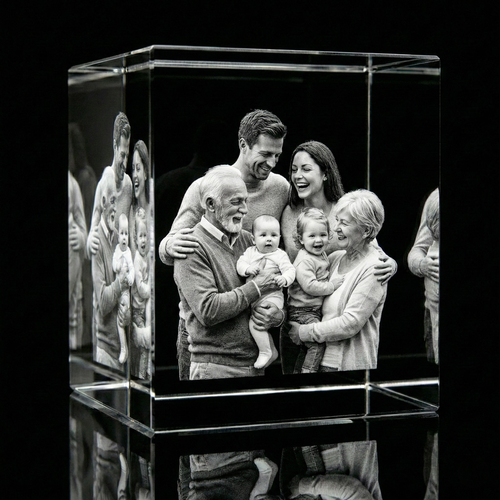 Premium 3D Laser Engraved Crystal - Family Crystal Cube | Tiny Hands, Timeless Love
