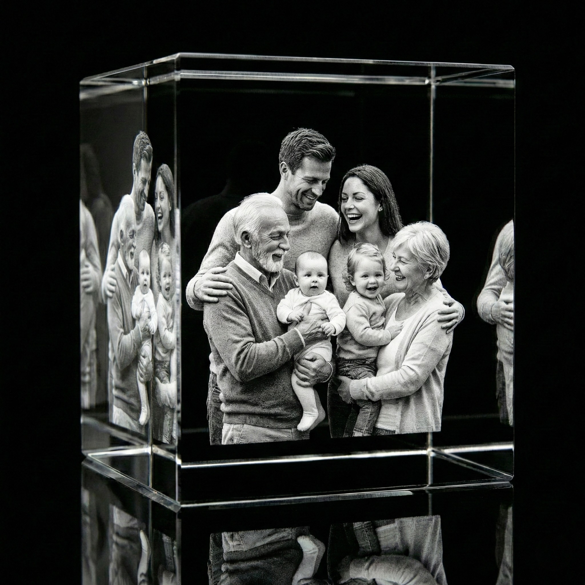Premium 3D Laser Engraved Crystal - Family Crystal Cube | Tiny Hands, Timeless Love