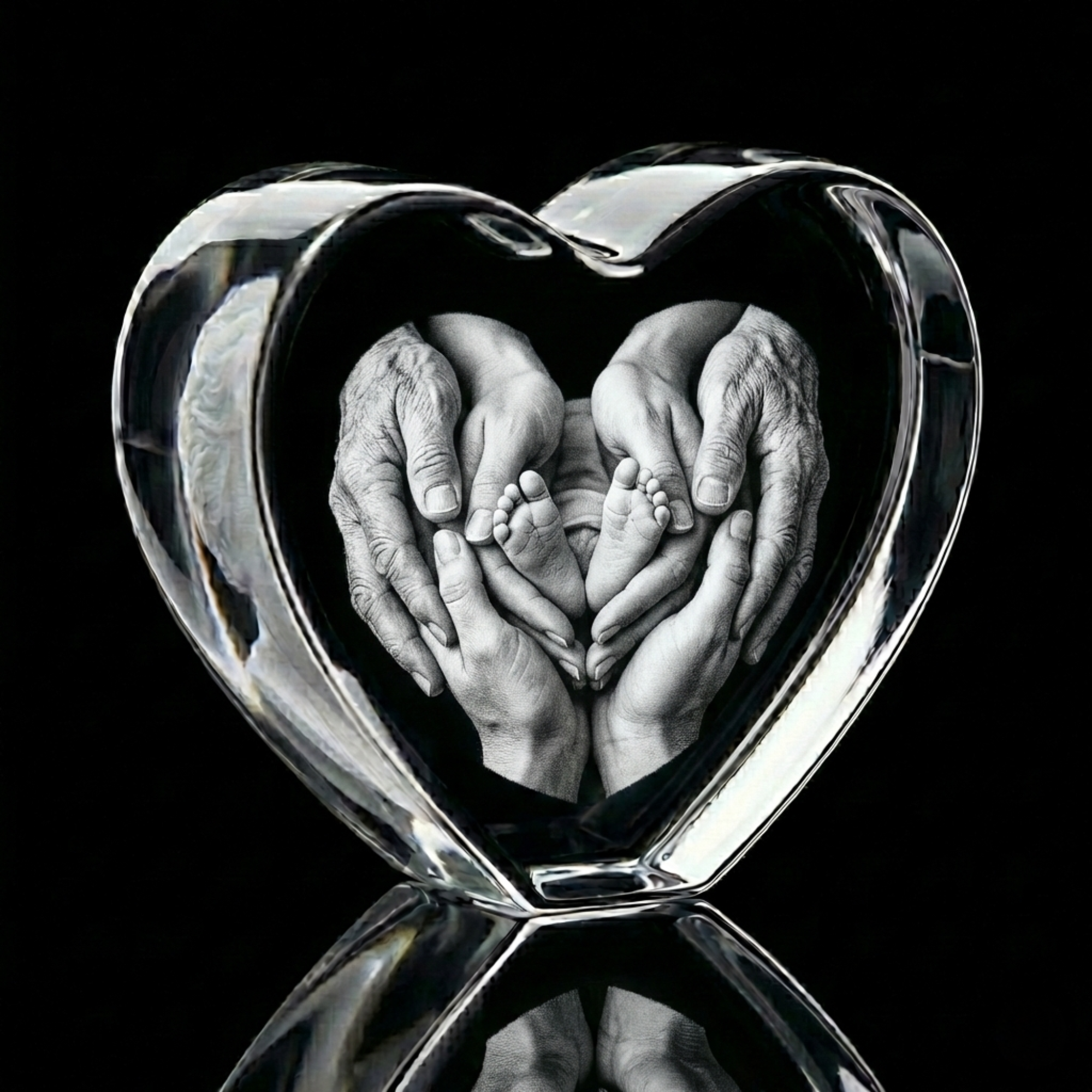 Premium 3D Laser Engraved Crystal - Family Crystal Heart | Tiny Hands, Timeless Love