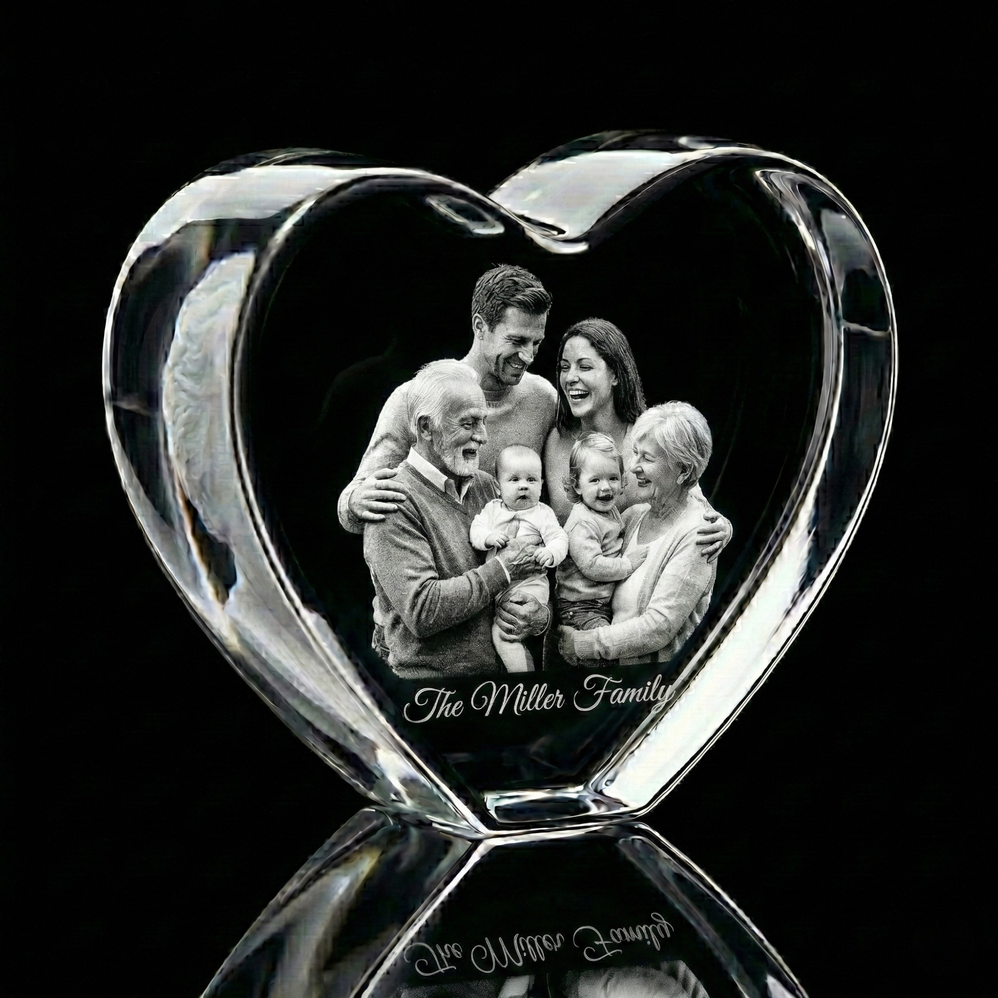 Premium 3D Laser Engraved Crystal - Family Crystal Heart | Tiny Hands, Timeless Love