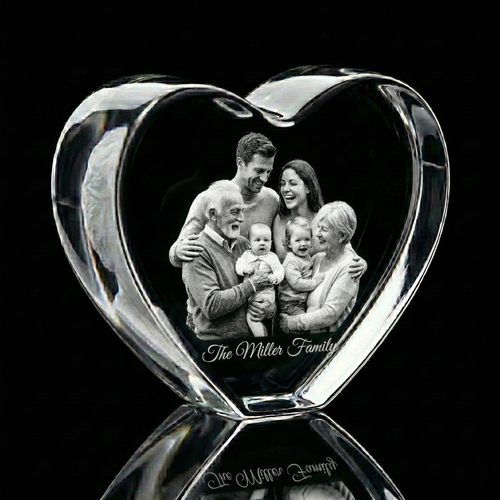 Premium 3D Laser Engraved Crystal - Family Crystal Heart | Tiny Hands, Timeless Love